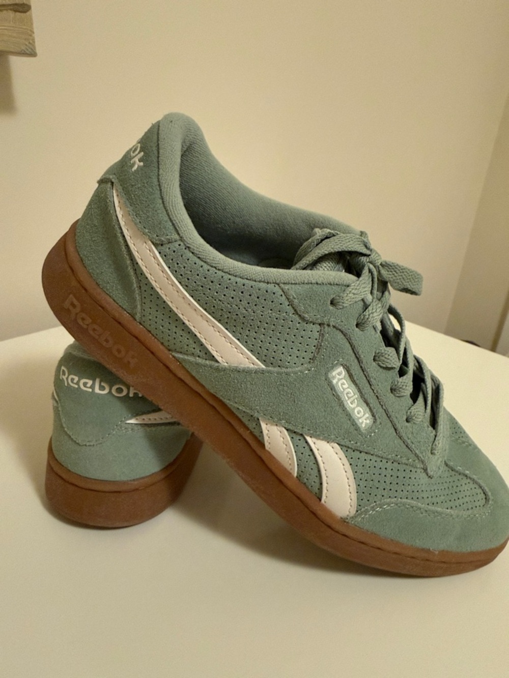 Reebok Women's Mint Green Suede Sneakers with Gum Sole